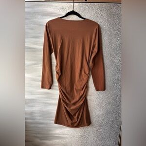 Brown Ruched Long Sleeve Bodycon Dress